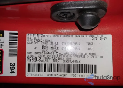 2016 Toyota Tacoma Trd Off Road from USA, damaged, VIN 3TMCZ5AN2GM002592